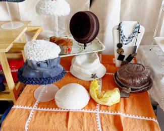 Vintage hats, jewelry