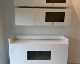 Modern Gloss White Wall Cabinet & Storage Console Set
