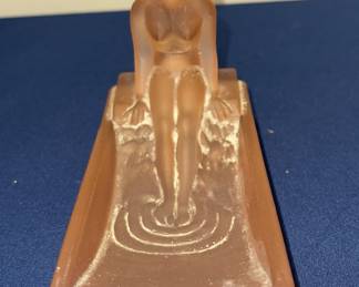 Art Deco-style pink frosted glass soap dish or trinket tray