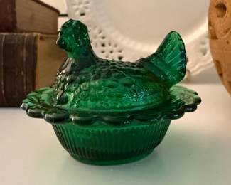 Mosser Hen on Nest Hunter Green Salt Cellar
