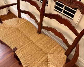 Ladder back, rush seat bench/settee