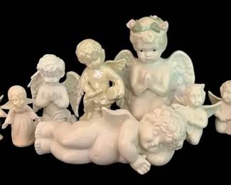 Nine White Porcelain Angels