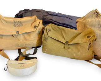 Military Issued Bags With Tent Stakes, Rope, Canvas More