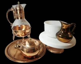 Copper Tray, Sugar Bowl Coffee Carafe, Cake Stand More