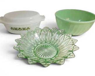 Vintage Fire King Jadeite Bowl, Anchor Hocking Casserole Dish, Green Plate