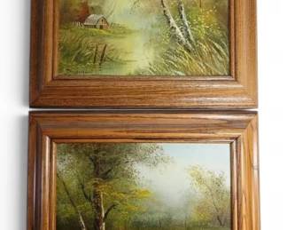 Two Country Scene Paintings Signed Framed 11 x 13