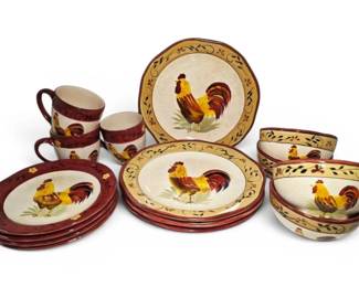 Canterbury Potteries Morning Sunrise HandPainted Rooster Dish Set 15 Pieces