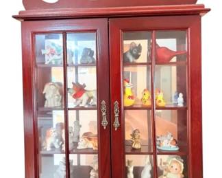 Wall Mounted Curio Display With Mirror And Glass Doors