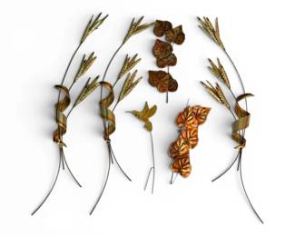 Vintage Brass Wheat Autumn Leaf Wall Hangings