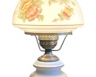 1973 Milk Glass Hurricane Lamp w HandPainted Floral Decorations