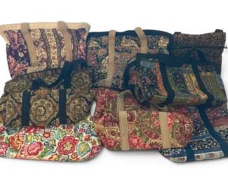 Eight Floral Fabric And Canvas Handbags