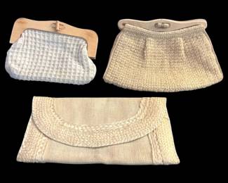 Three Cream Colored Woven Clutch Purses