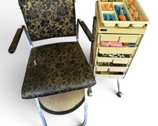 Vintage Salon Chair Cart Full of Perm Rollers