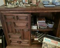 Wedgewood china, records, and console