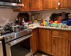 glassware, tole trays, pots and pans, kitchenware