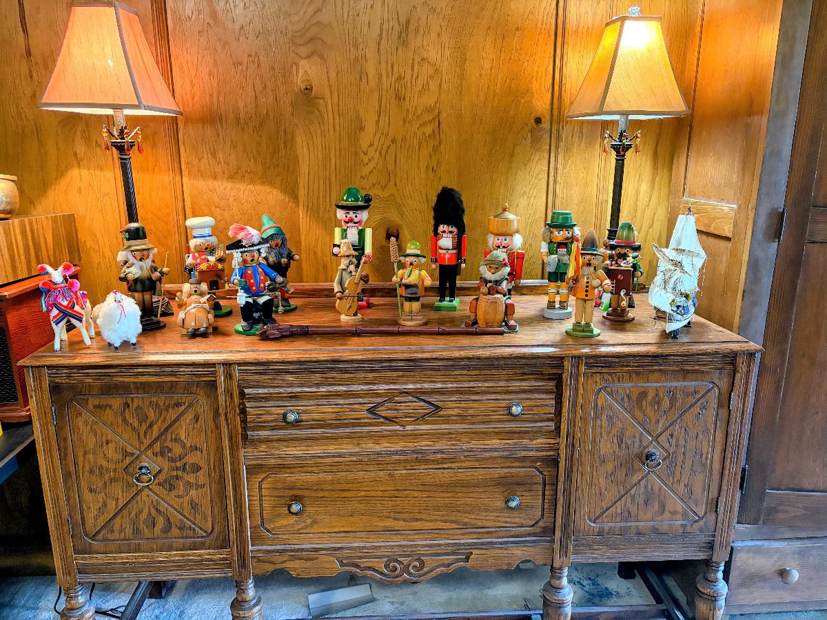 Collection of Steinbach Nutcrackers, MCM Carved Buffet