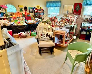 Children's room with tons of toys, games, Teacher instructional tools, manuals, books, games.  Linens, quilts.