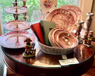 Red English transfer ware.