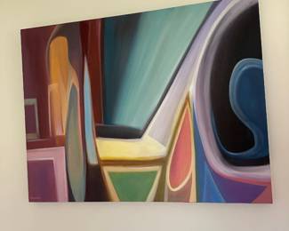 Abstract Oil on Canvas - Signed