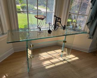 1970's Leon Rosen for Pace Collection - Glass & Brass Console / Sofa Table
