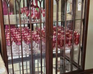 Antique China Cabinet - Sets of Cranberry Stemware