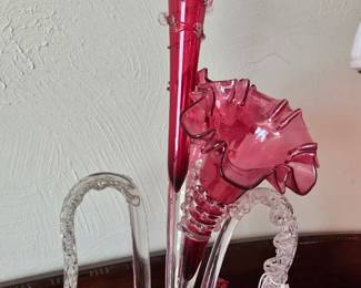 Cranberry Glass Epergne from the Victorian Era