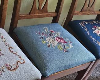 Set of 6 Dining Chairs with Petit Point Seats