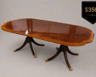 Baker Historic Charleston Banded Flame Mahogany Dining Table / with three additional table leaves