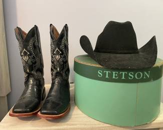 Cowgirl Boots, STETSON Hat Box, Cowboy Hat