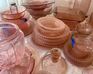 Pink glass dining set