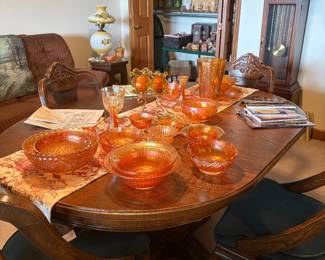 Dinning Room Table and Carnival Glass