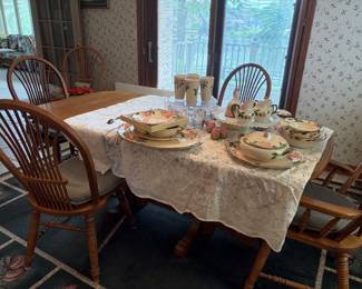 Vintage Franciscan Desert Rose  and Large Oak Dinning table set