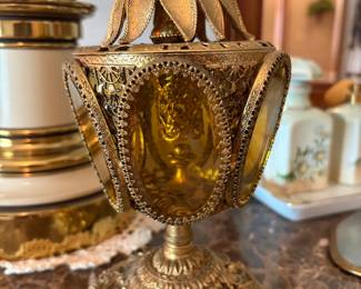 Antique Perfume Metal & Amber Glass