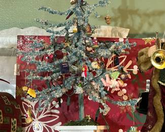 Vintage, German, Beaded Christmas Tree with Original Ornaments