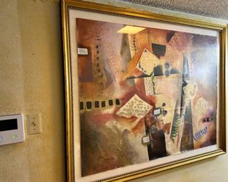 Geometric, Abstract Painting with Textured Surfaces by Marlene Healey. Measures 45X47