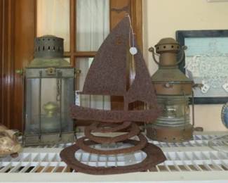 1939 Nautical Brass Cargo Lantern Light 3954, Bobbing Rustic Metal Sail Ship, Oslo B Pedersen Ship Light Oil Lamp