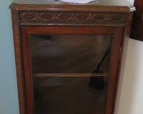 Antique Display Cabinet with Glass Hinged Door & Decorative Carved Trim