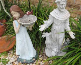 Resin Garden Statues, Little Girl w/Bird Feeder/ St. Frances of Assisi