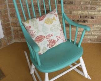 Painted Teal & White Rocking Chair