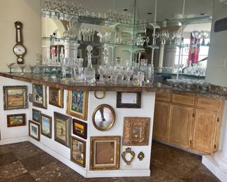 Bar glasses, and misc prints and frames