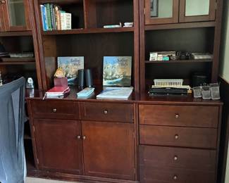 Desk hutch with keyboard and file drawers