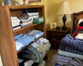 Bookcase, comforter and bed & bath linens