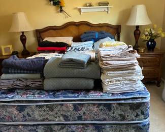 Full/Queen headboard, bed and bath linens