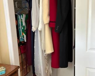 Women's coats, wedding dress, tablecloths