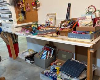 Art supplies, wrapping, ribbons, sewing items, calligraphy pens, bags galore