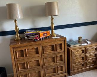 Mid Century dresser and nightstand, table lamps