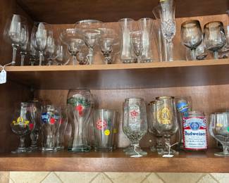 Collectible beer glasses, wine glasses, margarita glasses and champaigne glasses