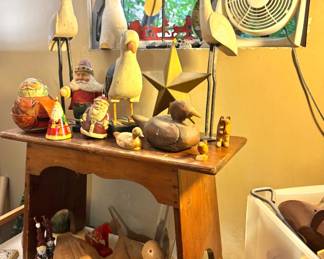 Wooden Shorebird & Duck Decoy Collection Display with Rustic Bench Stand ($30)