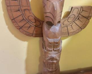 Hand Carved Eagle Totem Sculpture Northwest Coast Style Wood Folk Art Figure (broken wing), $40