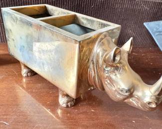 Brass Rhinoceros Desk Organizer / Letter Holder / Pen Caddy / Planter, $45